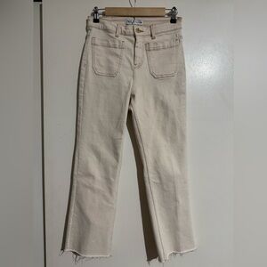 Zara USA 4 Women's Cream Ecru Jeans frayed hems back pockets on front